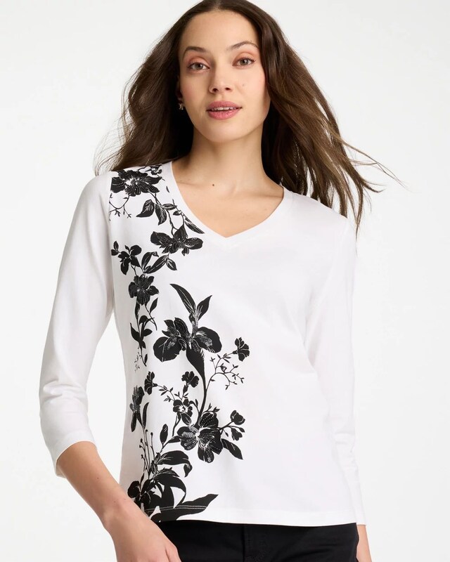 Printed Cotton Stretch 3/4 Sleeve Tee - image 1